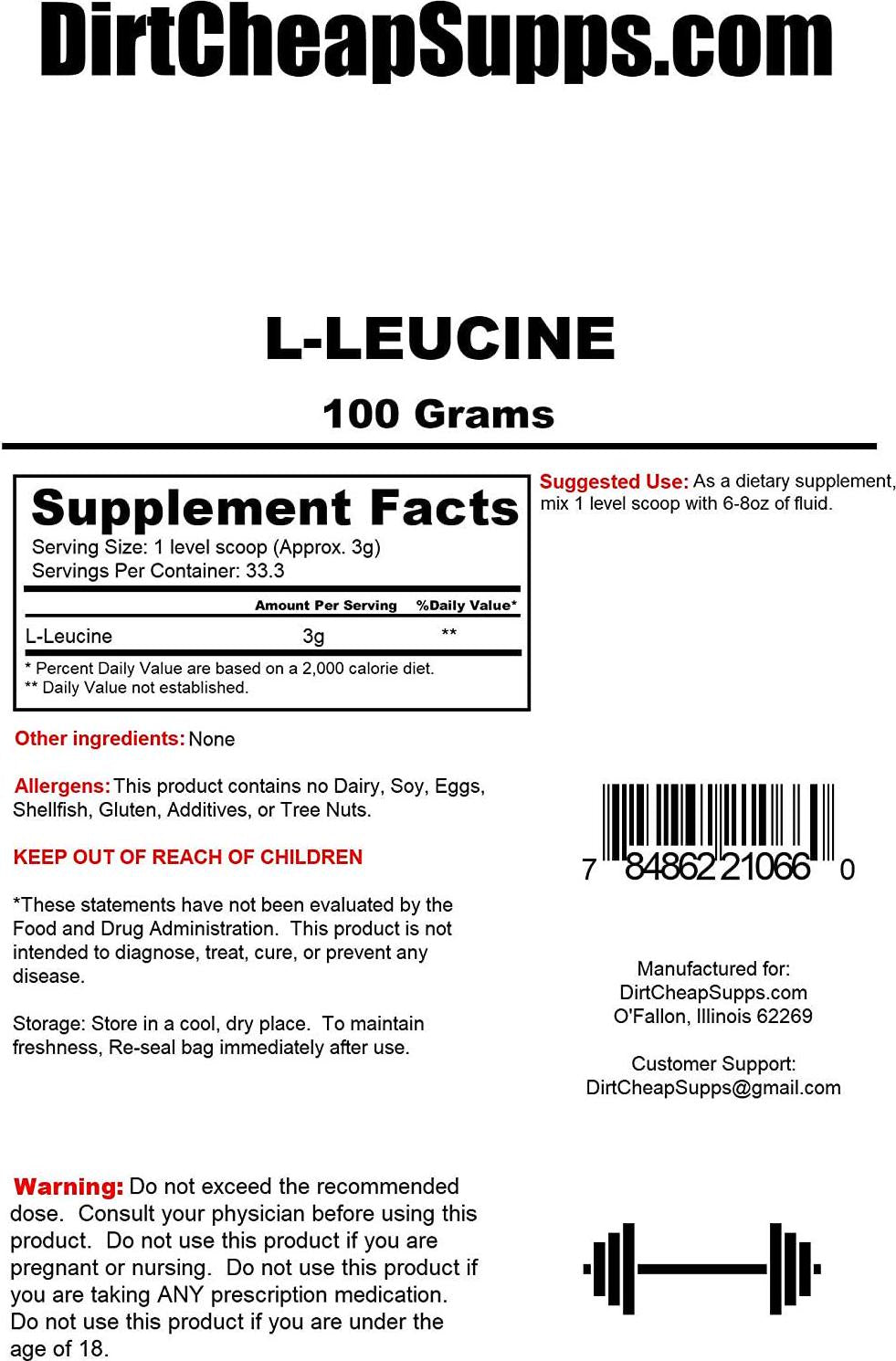 DirtCheapSupps L-Leucine Powder 100g (Unflavored)