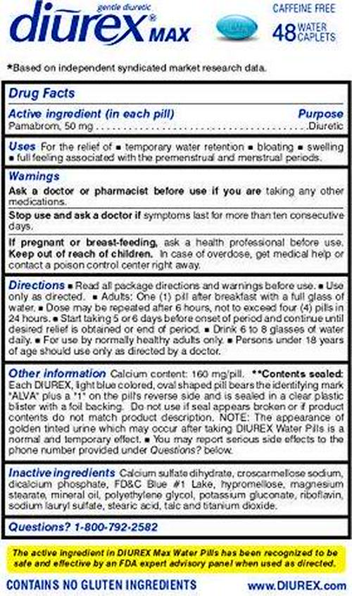 Diurex Max - Maximum Strength Caffeine-Free Diuretic Water Pills - Feel Better and Less Heavy , 48 Count (Pack of 1)
