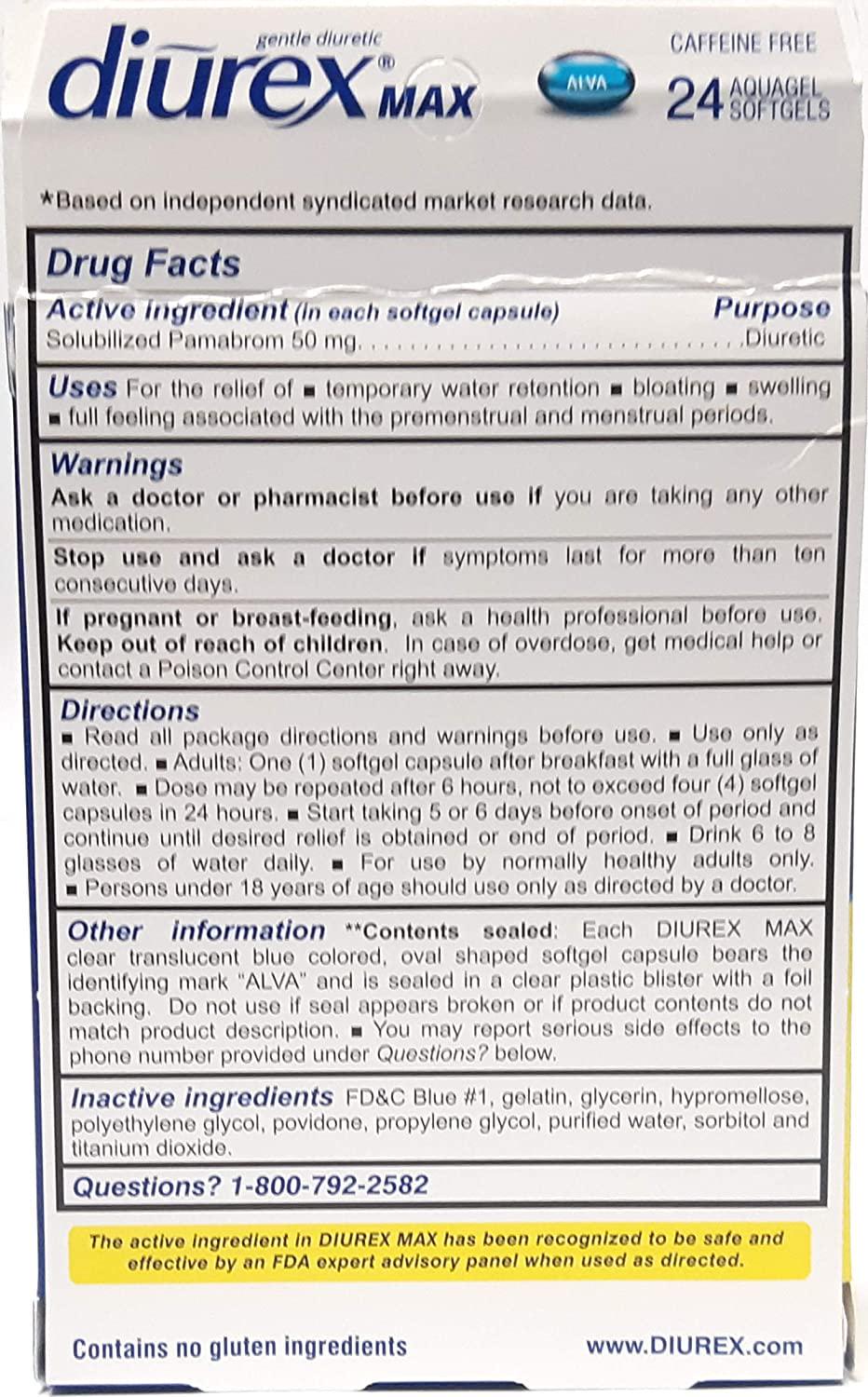 Diurex Max Water Caplets Caffeine Free - 24 Caplets, Pack of 4