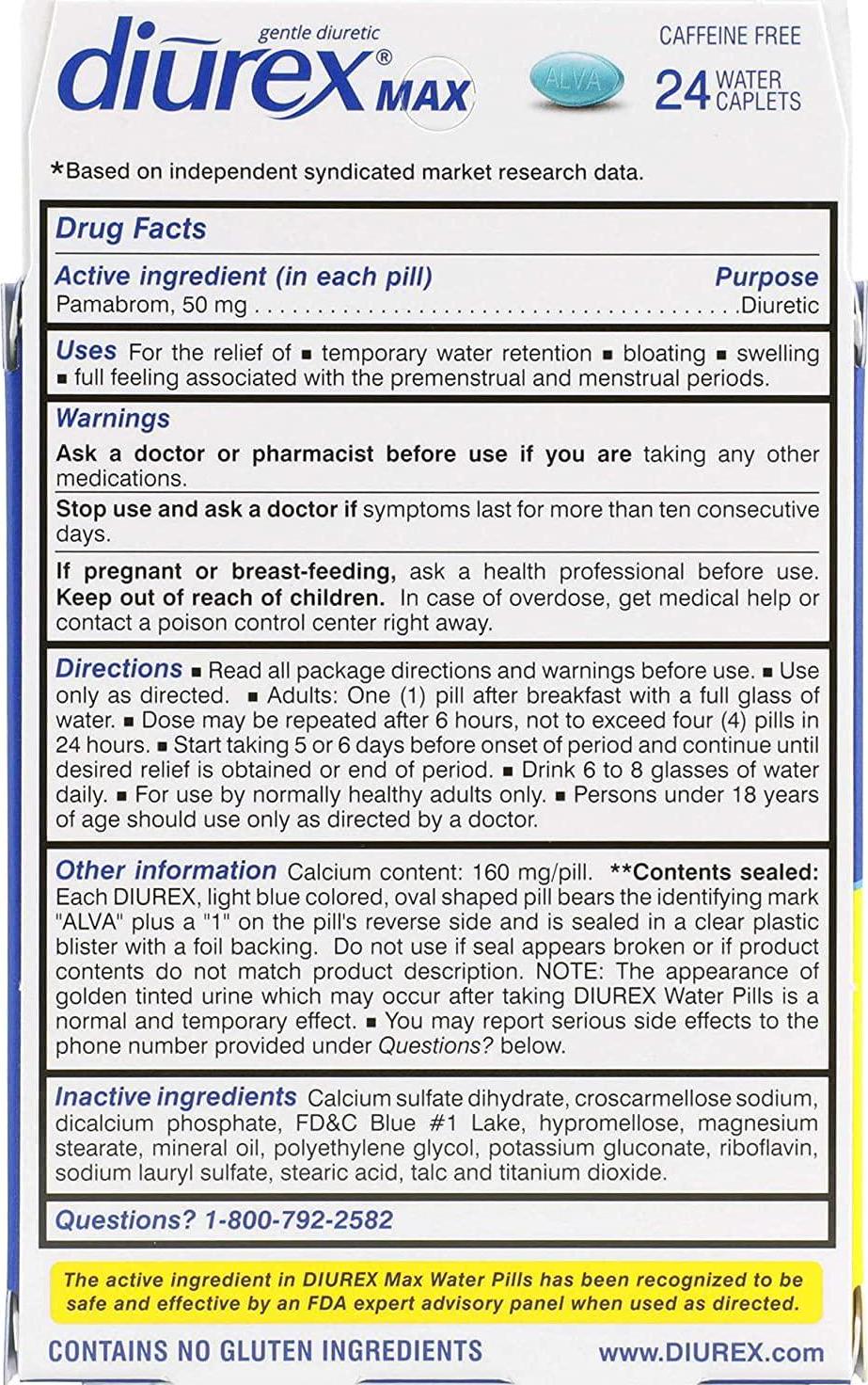 Diurex Max Water Caplets Caffeine Free - 24 Caplets, Pack of 5