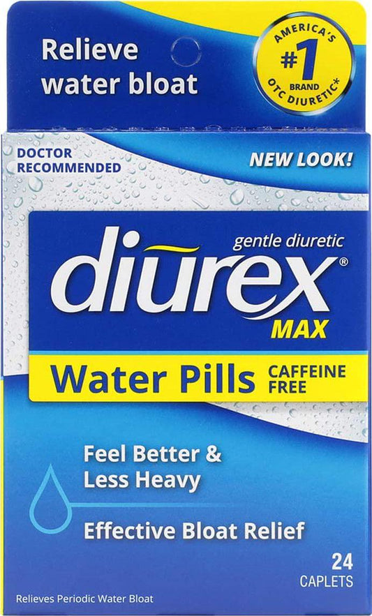 Diurex Max Water Pills - Maximum Strength Caffeine Free Diuretic - Relieve Water Bloat - 24 Count