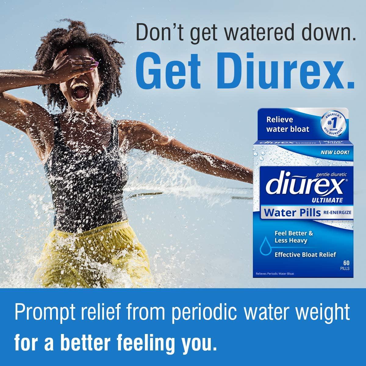 Diurex Ultimate Re-Energizing Water Pills - Maximum Strength Diuretic - Relieve Water Bloat - 60 Count