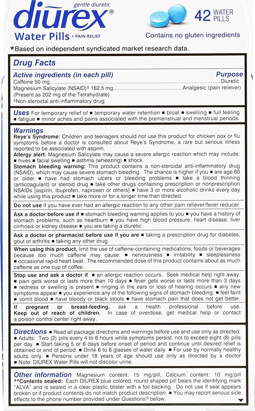 Diurex Water Pills + Pain Relief - Relieve Water Bloat, Cramps, and Fatigue - 42 Count