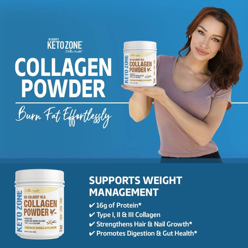 Divine Health - Dr. Colbert's Keto Zone Hydrolyzed Collagen Powder + Probiotics 30 Servings French Vanilla - 22.22 oz.