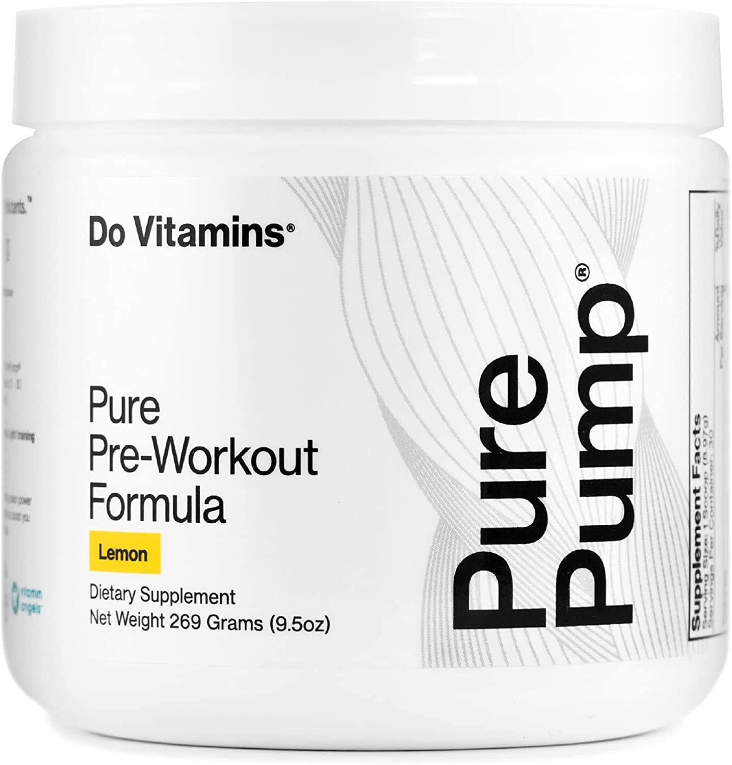 Do Vitamins PurePump - All-Natural Clean Preworkout Powder, Boost Energy, Focus, NO Pumps, Endurance, Keto, Vegan, Non-GMO, Third-Party Tested, Citrulline, Beta Alanine, Lemon Flavor (30 Servings)