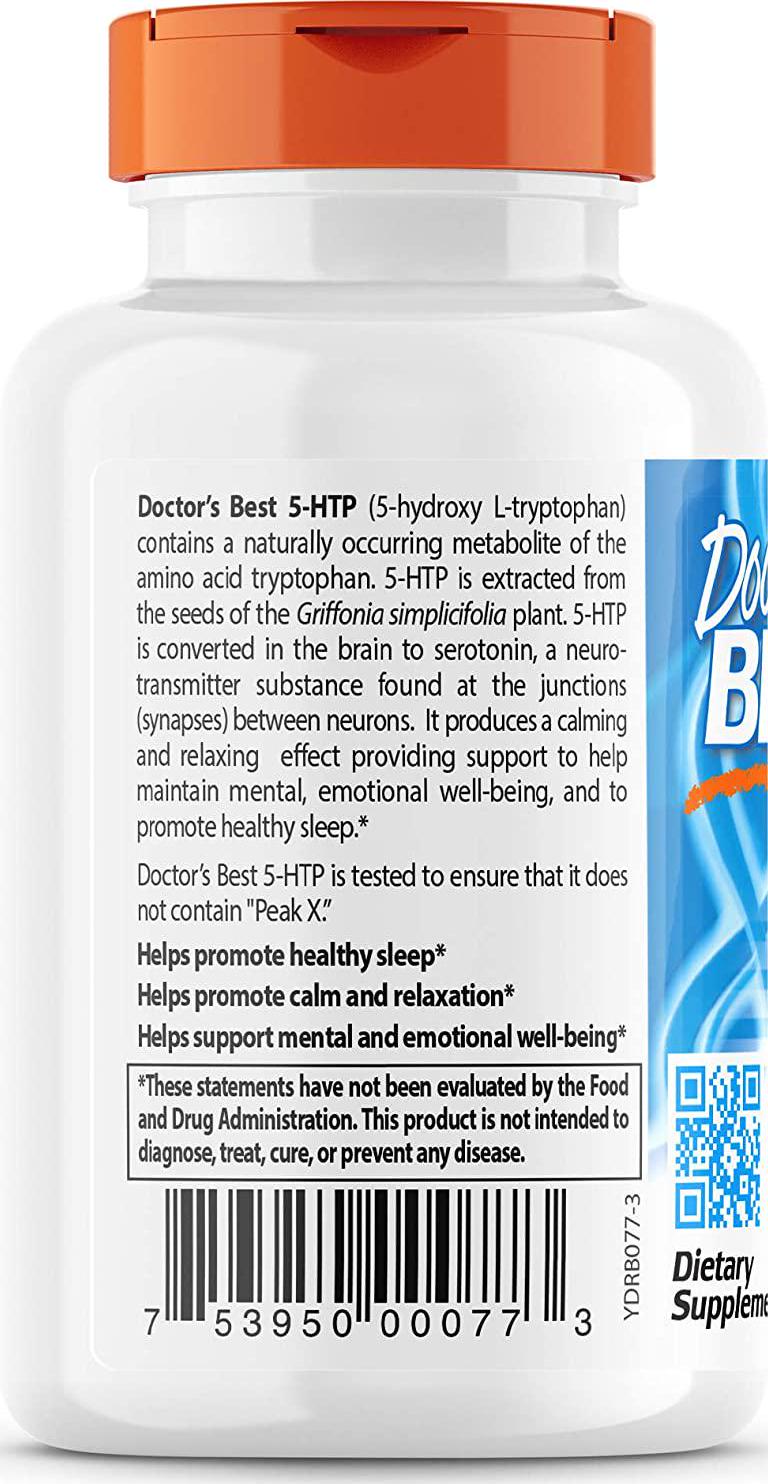 Doctor&#039;s Best 5-HTP, Non-GMO, Vegan, Gluten Free, Soy Free, 100 mg, 60 Veggie Caps
