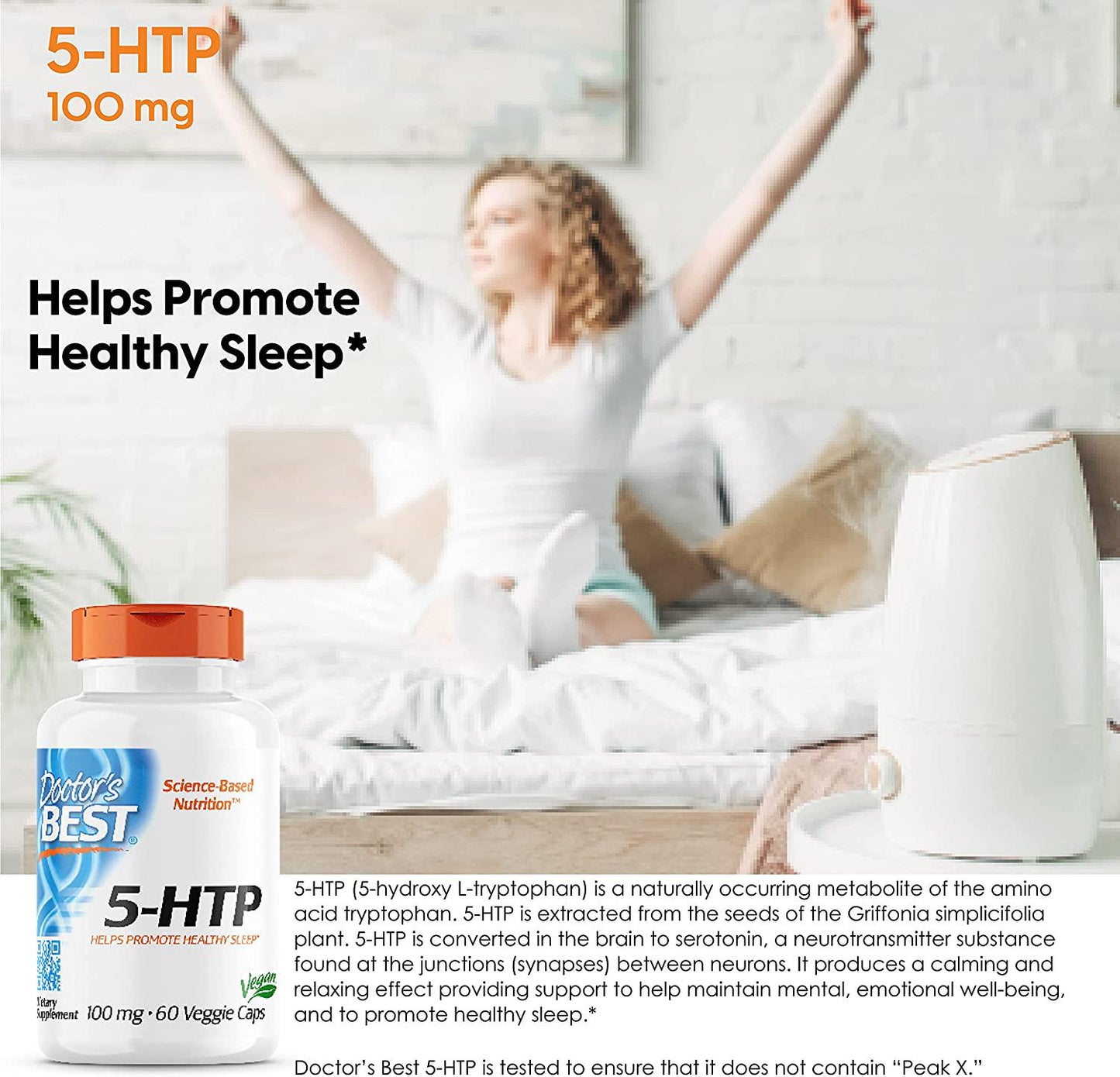 Doctor&#039;s Best 5-HTP, Non-GMO, Vegan, Gluten Free, Soy Free, 100 mg, 60 Veggie Caps
