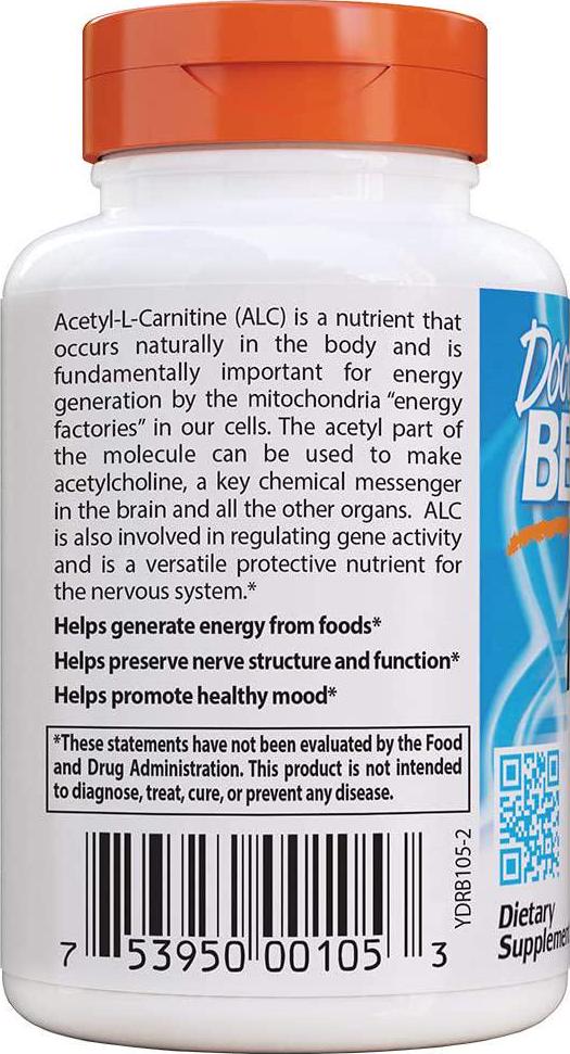 Doctor&#039;s Best Acetyl L-Carnitine, Non-GMO, Vegan, Gluten Free, Mood Support, 60 Veggie Caps