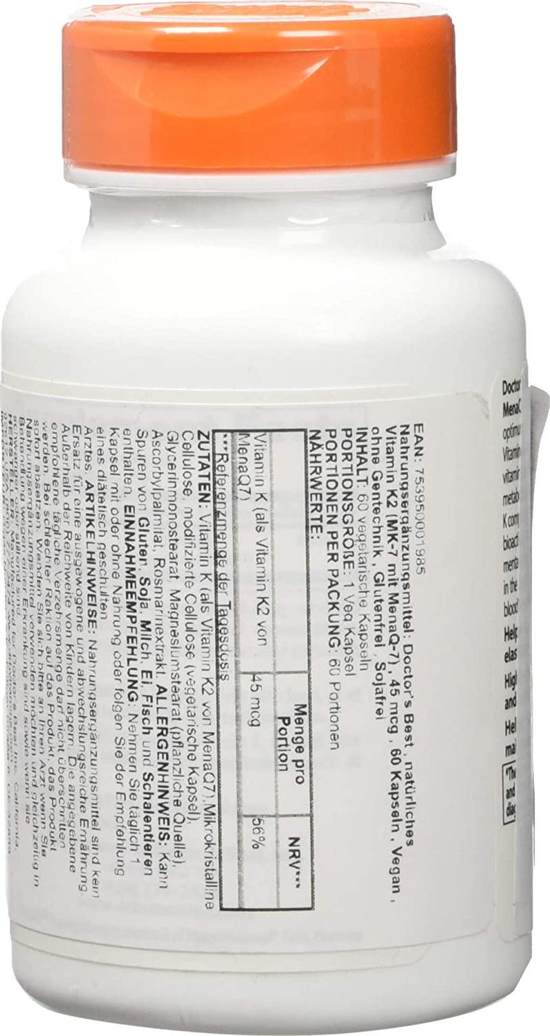Doctor&#039;s Best Artery Prime with MenaQ7, Non-GMO, Vegetarian, Gluten Free, Soy Free, 180 mcg, 60 Veggie Caps