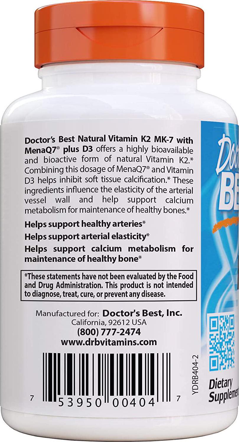 Doctor&#039;s Best Artery Prime with MenaQ7, Non-GMO, Vegetarian, Gluten Free, Soy Free, 180 mcg, 60 Veggie Caps