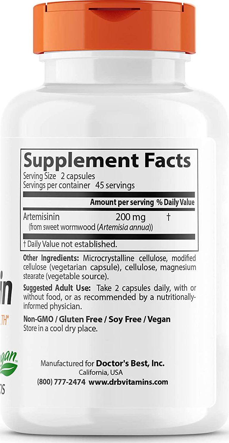 Doctor&#039;s Best Artemisinin, Non-GMO, Vegan, Gluten Free, 90 Veggie Caps