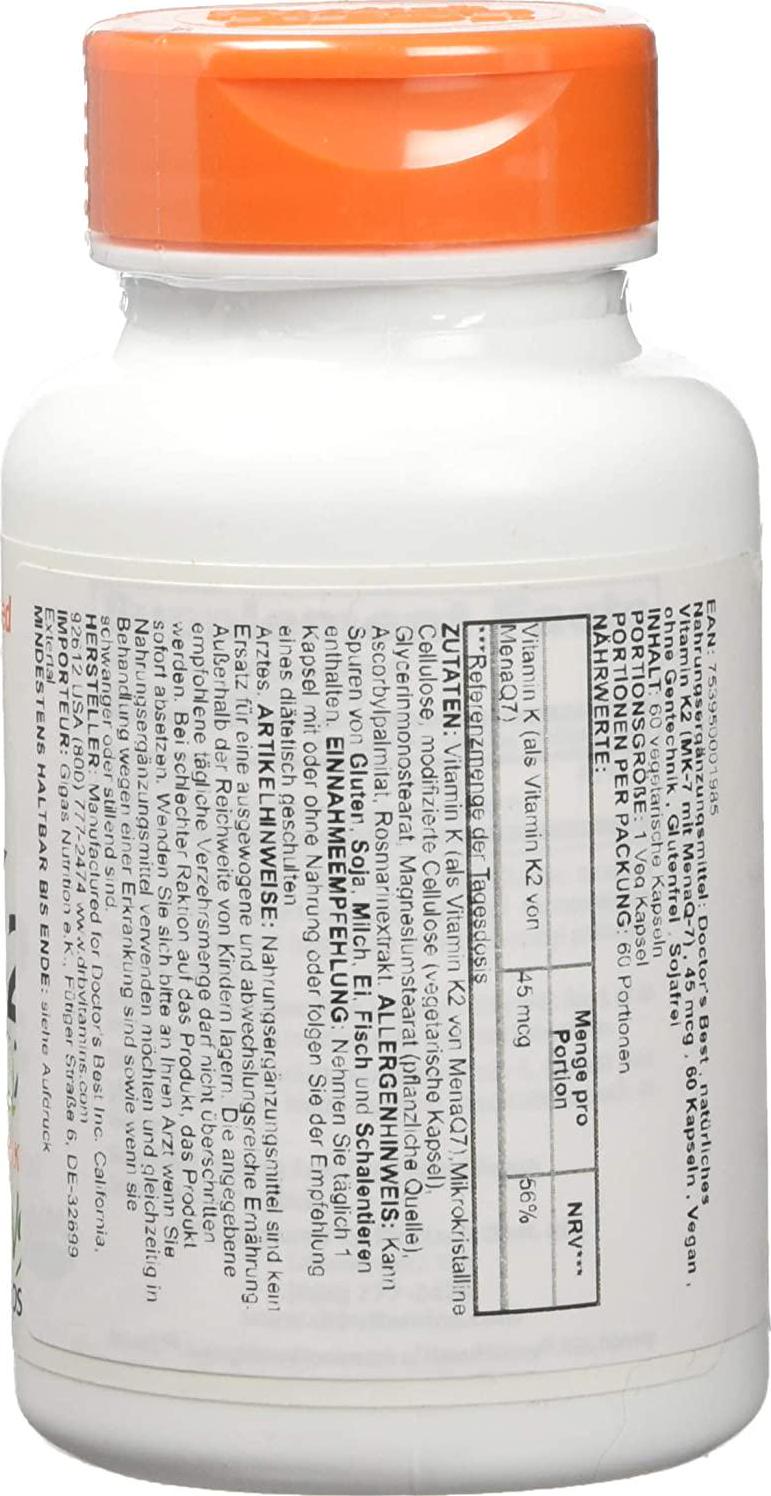 Doctor&#039;s Best Artery Prime with MenaQ7, Non-GMO, Vegetarian, Gluten Free, Soy Free, 180 mcg, 60 Veggie Caps
