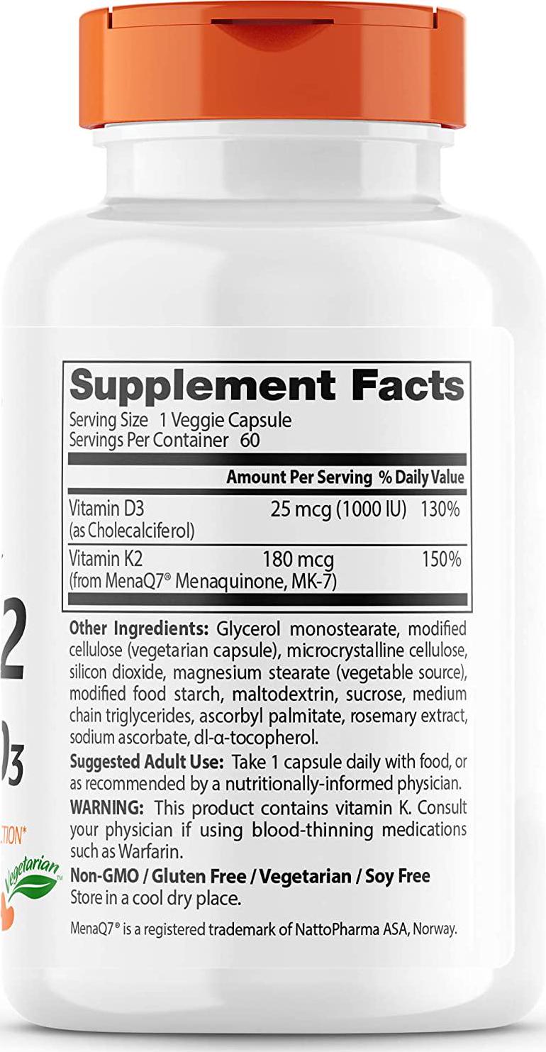 Doctor&#039;s Best Artery Prime with MenaQ7, Non-GMO, Vegetarian, Gluten Free, Soy Free, 180 mcg, 60 Veggie Caps