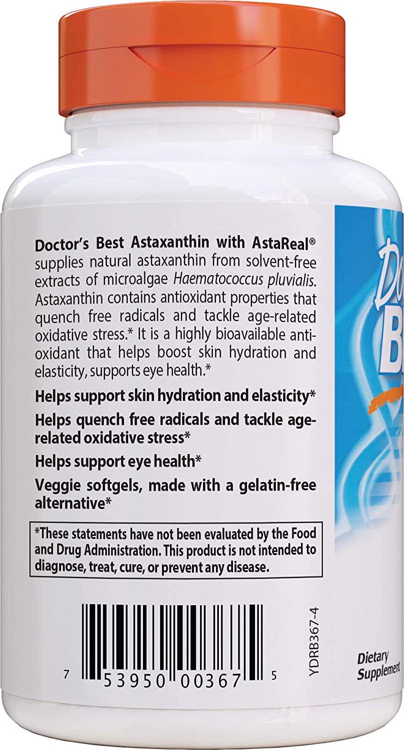 Doctor&#039;s Best Astaxanthin, Non-GMO, Gluten Free, Vegan, Soy Free, Powerful Antioxidant, 6 mg, 90 Veggie Softgels