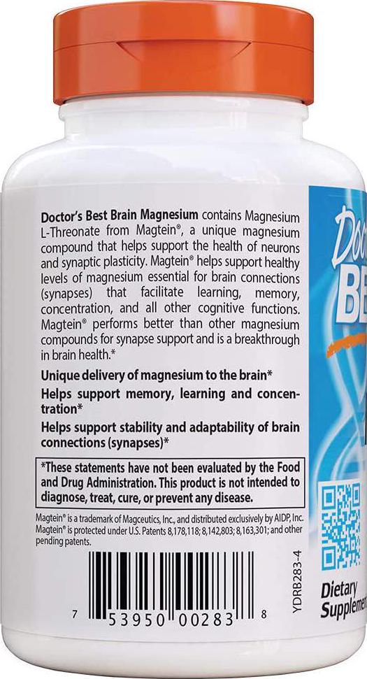 Doctor's Best Brain Magnesium, Non-GMO, Vegan, Gluten Free, 75 mg, 60 Veggie Caps