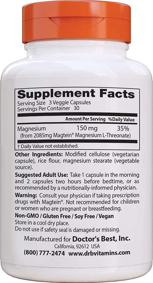 Doctor's Best Brain Magnesium, Non-GMO, Vegan, Gluten Free, 75 mg, 60 Veggie Caps