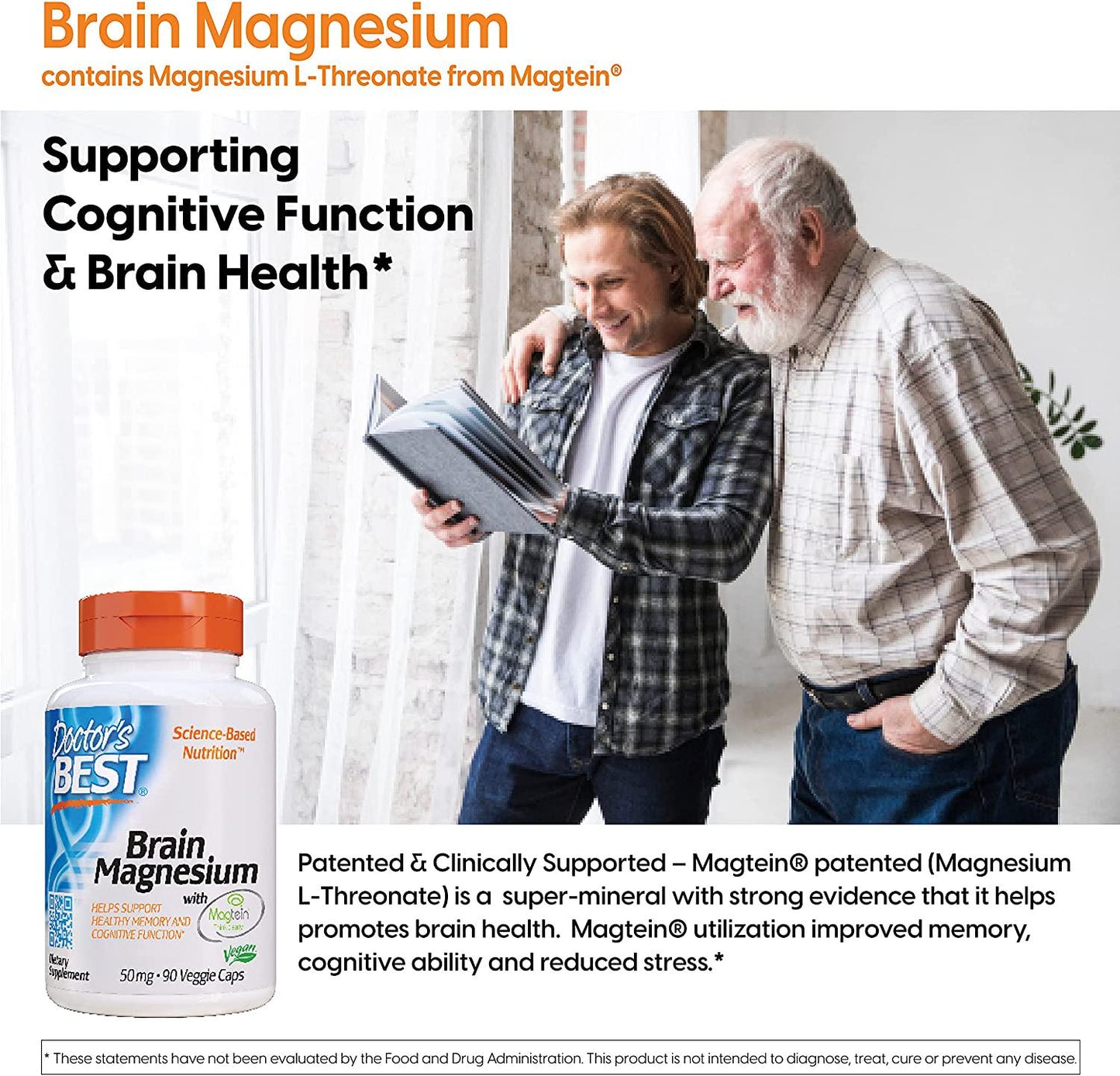 Doctor's Best Brain Magnesium, Non-GMO, Vegan, Gluten Free, 75 mg, 60 Veggie Caps
