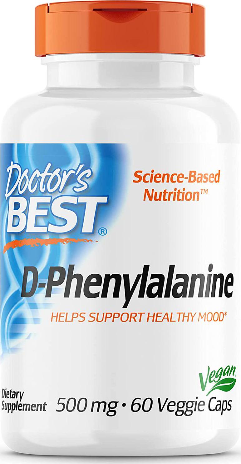 Doctor's Best D-Phenylalanine, Supports Mood, Nervous System, Non-GMO, Vegan, Gluten Free, 500 mg, 60 Veggie Caps