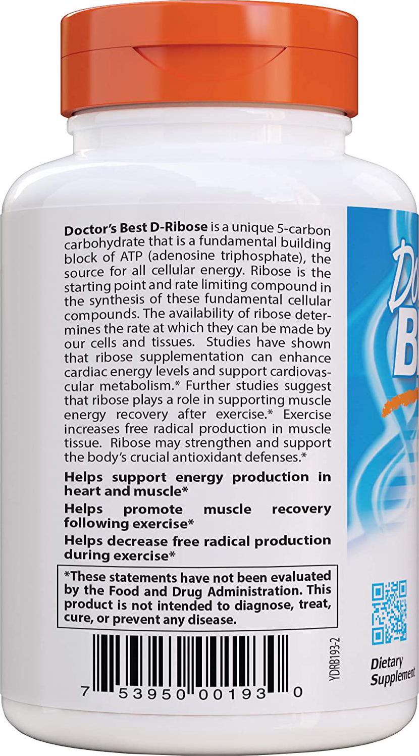 Doctor&#039;s Best D-Ribose with Bioenergy Ribose, Vegan, Energy Enhancement, 120 Veggie Caps, White (DRB-00193)