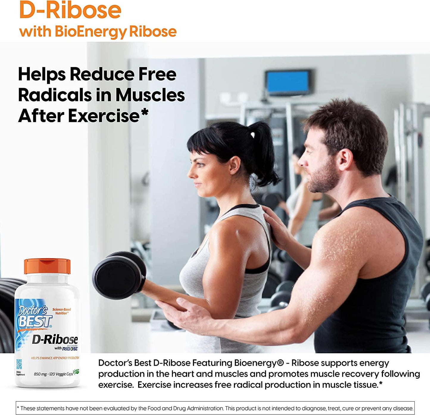 Doctor&#039;s Best D-Ribose with Bioenergy Ribose, Vegan, Energy Enhancement, 120 Veggie Caps, White (DRB-00193)