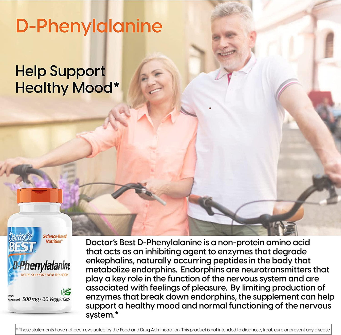 Doctor's Best D-Phenylalanine, Supports Mood, Nervous System, Non-GMO, Vegan, Gluten Free, 500 mg, 60 Veggie Caps