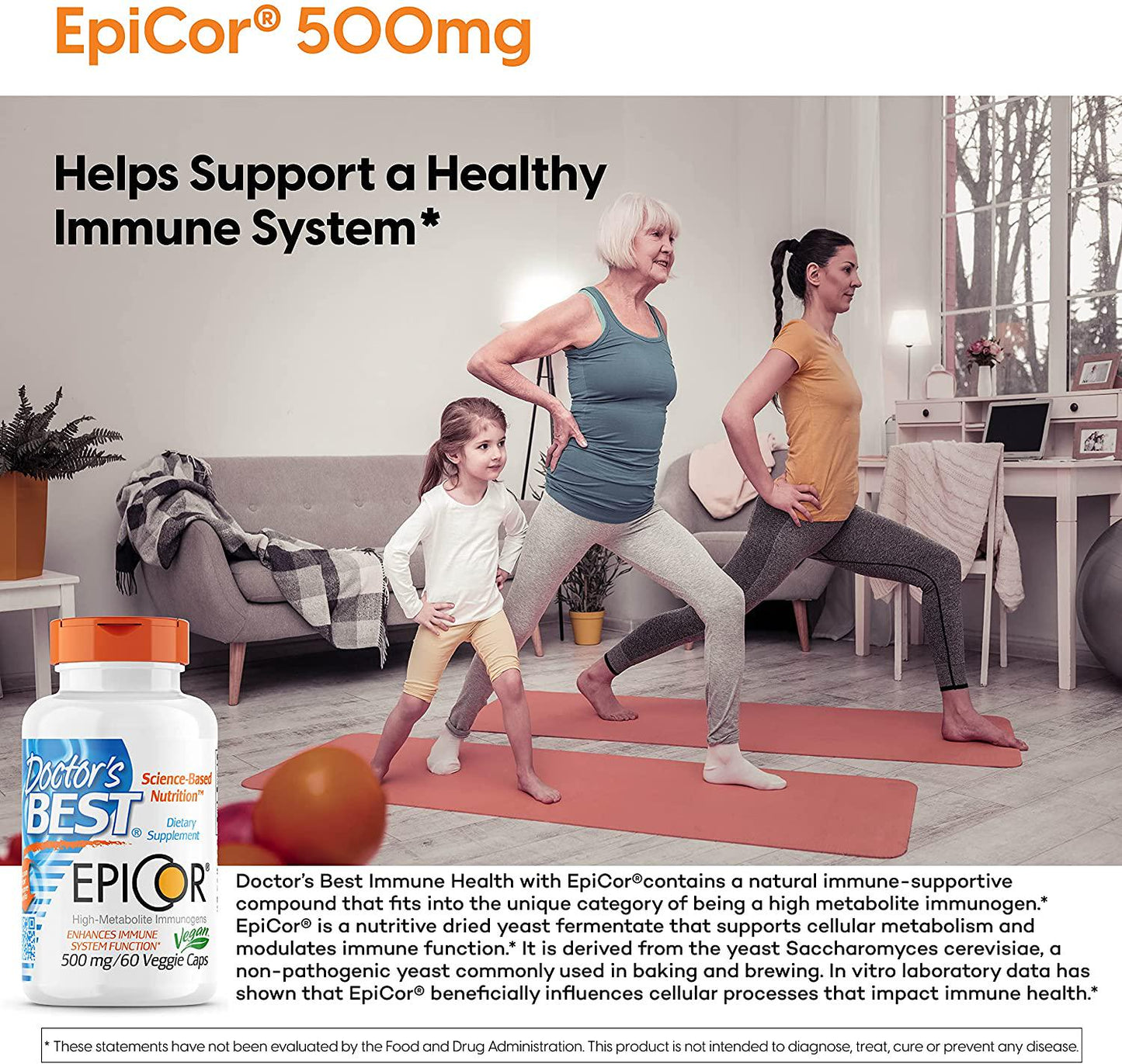 Doctor&#039;s Best Epicor, Immune Health Defense, Non-GMO, Vegan, Gluten Free, 500 Mg, 60 VC (DRB-00177)