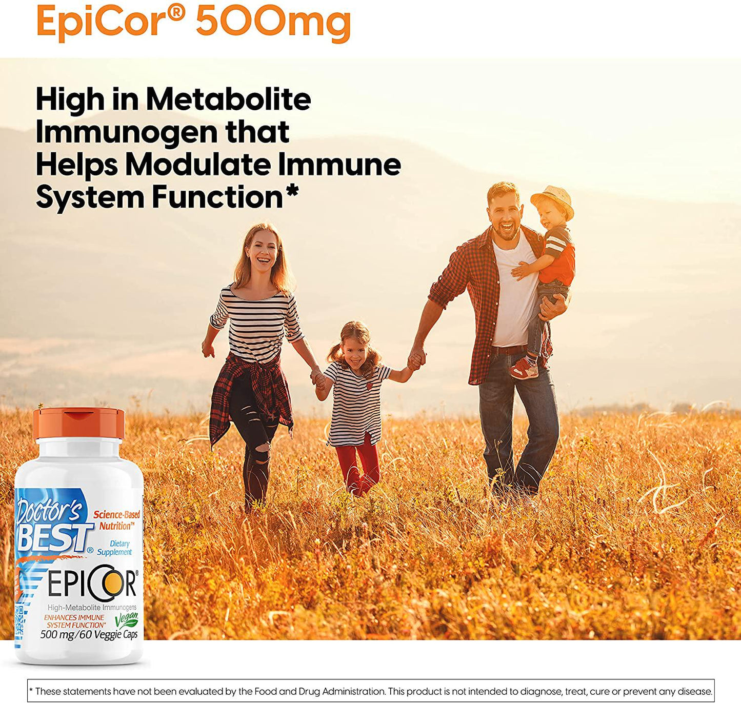 Doctor&#039;s Best Epicor, Immune Health Defense, Non-GMO, Vegan, Gluten Free, 500 Mg, 60 VC (DRB-00177)