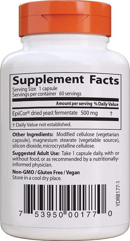 Doctor&#039;s Best Epicor, Immune Health Defense, Non-GMO, Vegan, Gluten Free, 500 Mg, 60 VC (DRB-00177)