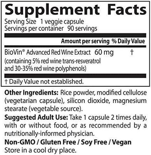 Doctor&#039;s Best French Red Wine Grape Extract, Non-GMO, Vegan, Gluten and Soy Free, (DRB-00058), 90 Count