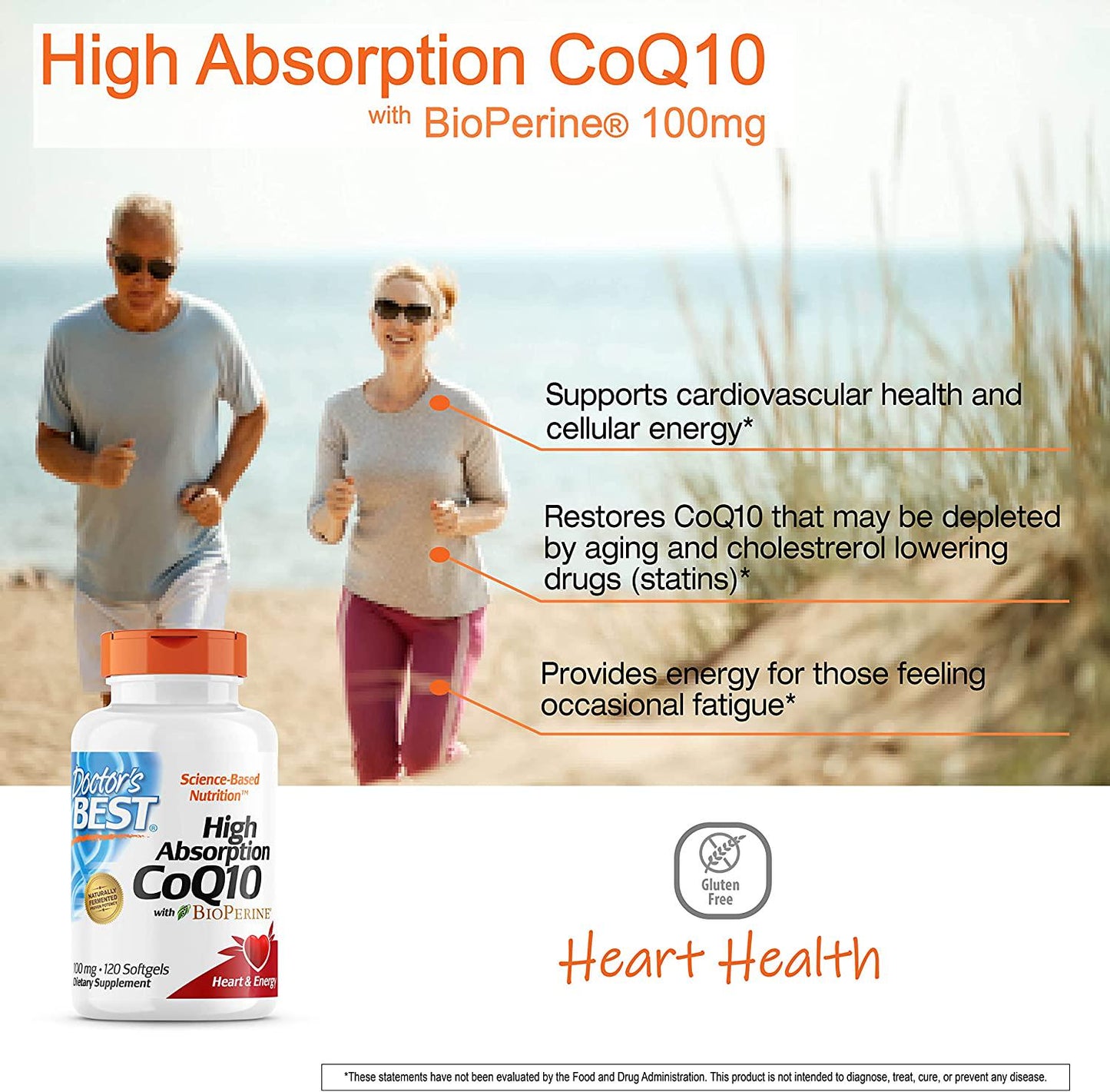 Doctor's Best High Absorption CoQ10 with BioPerine, Gluten Free, Naturally Fermented, Heart Health, Energy Production, 100 mg, 120 Count