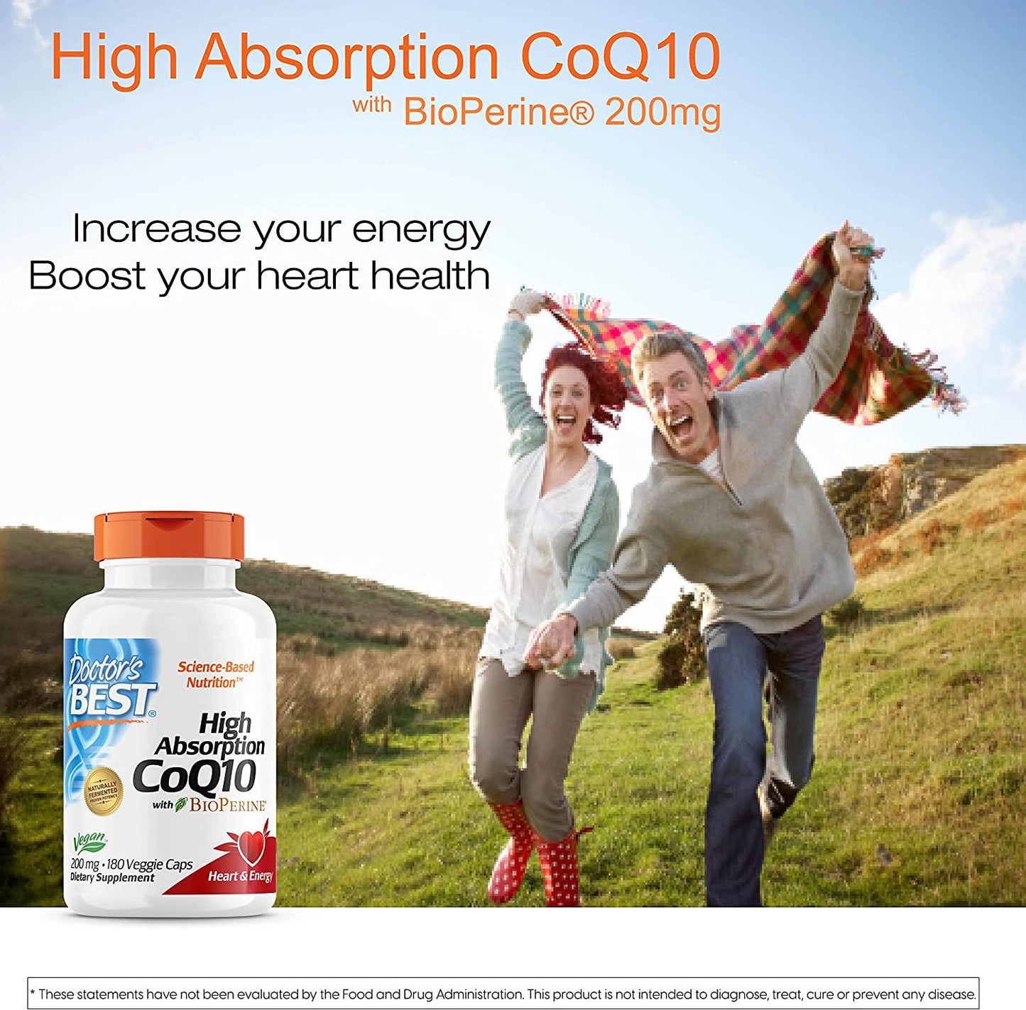 Doctor's Best High Absorption CoQ10 with BioPerine, Non-GMO, Gluten Free, Naturally Fermented, Vegan, Soy Free, Heart Health and Energy Production, 200 mg, 180 Veggie Caps