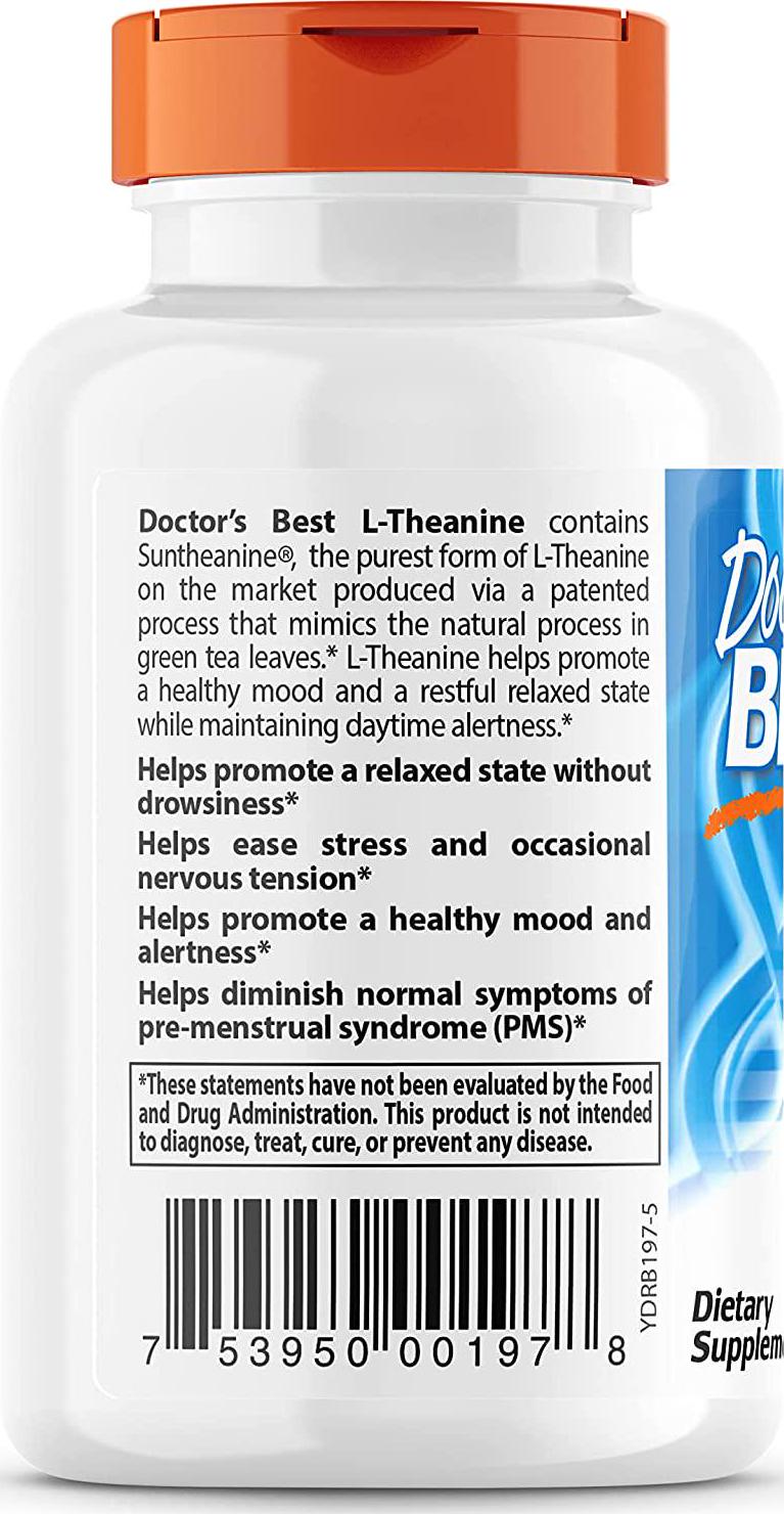 Doctor's Best L-Theanine Contains Suntheanine, Helps Reduce Stress and Sleep, Non-GMO, Gluten Free, Vegan, 150 mg 90 Veggie Caps (DRB-00197)