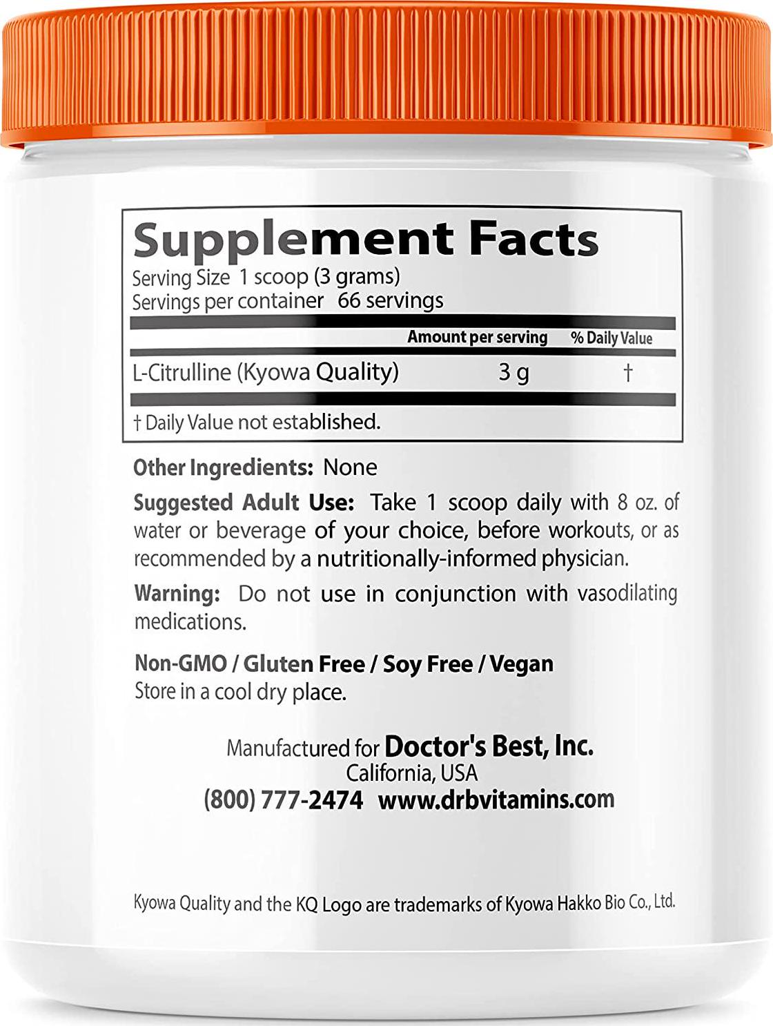Doctor's Best L-Citrulline Powder - Non-GMO, Vegan, Gluten & Soy Free - 200g