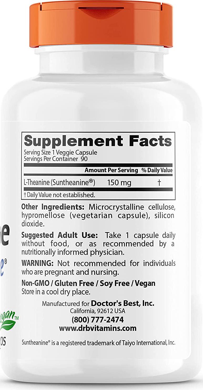 Doctor's Best L-Theanine Contains Suntheanine, Helps Reduce Stress and Sleep, Non-GMO, Gluten Free, Vegan, 150 mg 90 Veggie Caps (DRB-00197)