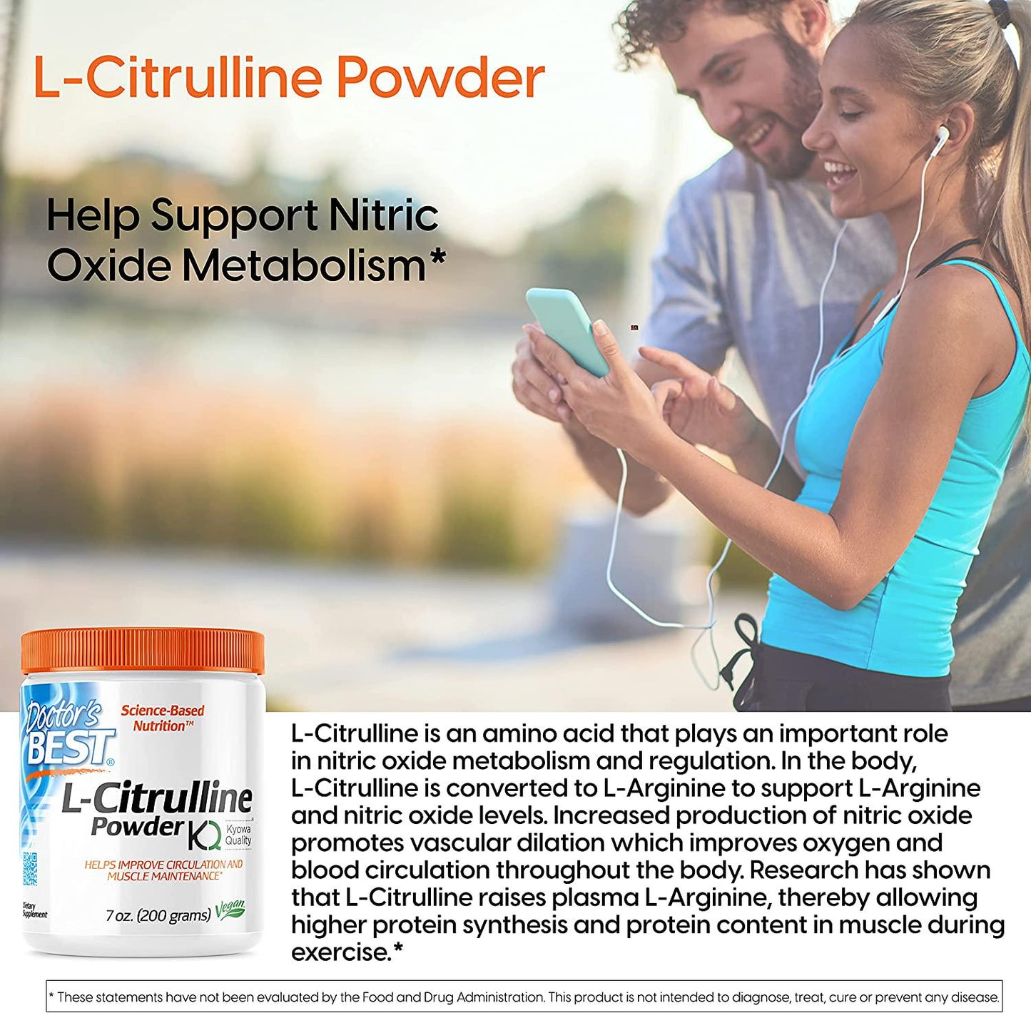 Doctor's Best L-Citrulline Powder - Non-GMO, Vegan, Gluten & Soy Free - 200g