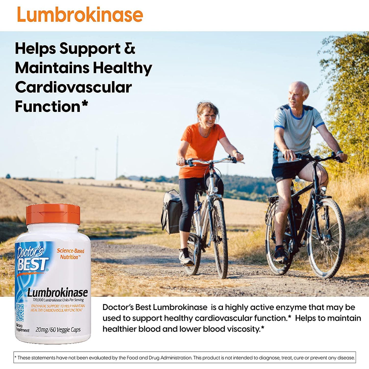 Doctor&#039;s Best Lumbrokinase Cardiovascular Support Circulatory Health Blood Flow Enzymes, 20 mg, 60 Count