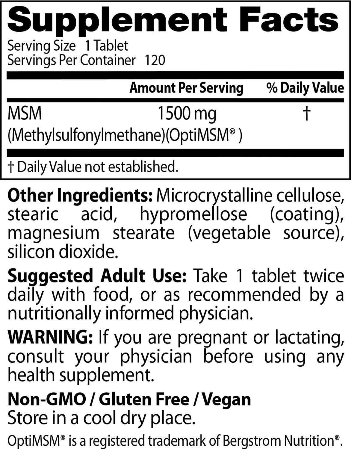 Doctor&#039;s Best MSM with OptiMSM, Non-GMO, Gluten Free, Joint Support, 1500 mg, 120 Tablets (DRB-00097)