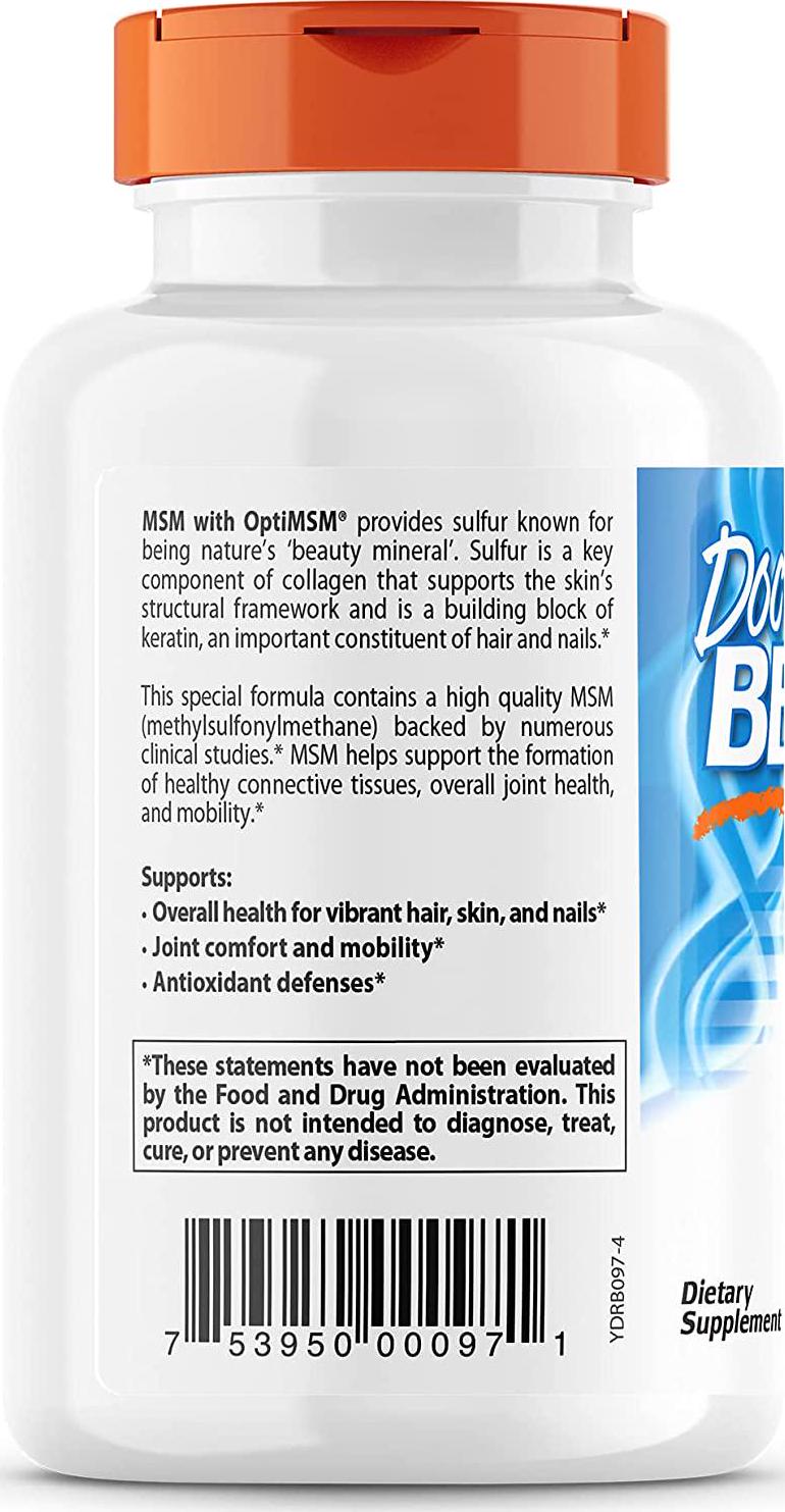 Doctor&#039;s Best MSM with OptiMSM, Non-GMO, Gluten Free, Joint Support, 1500 mg, 120 Tablets (DRB-00097)