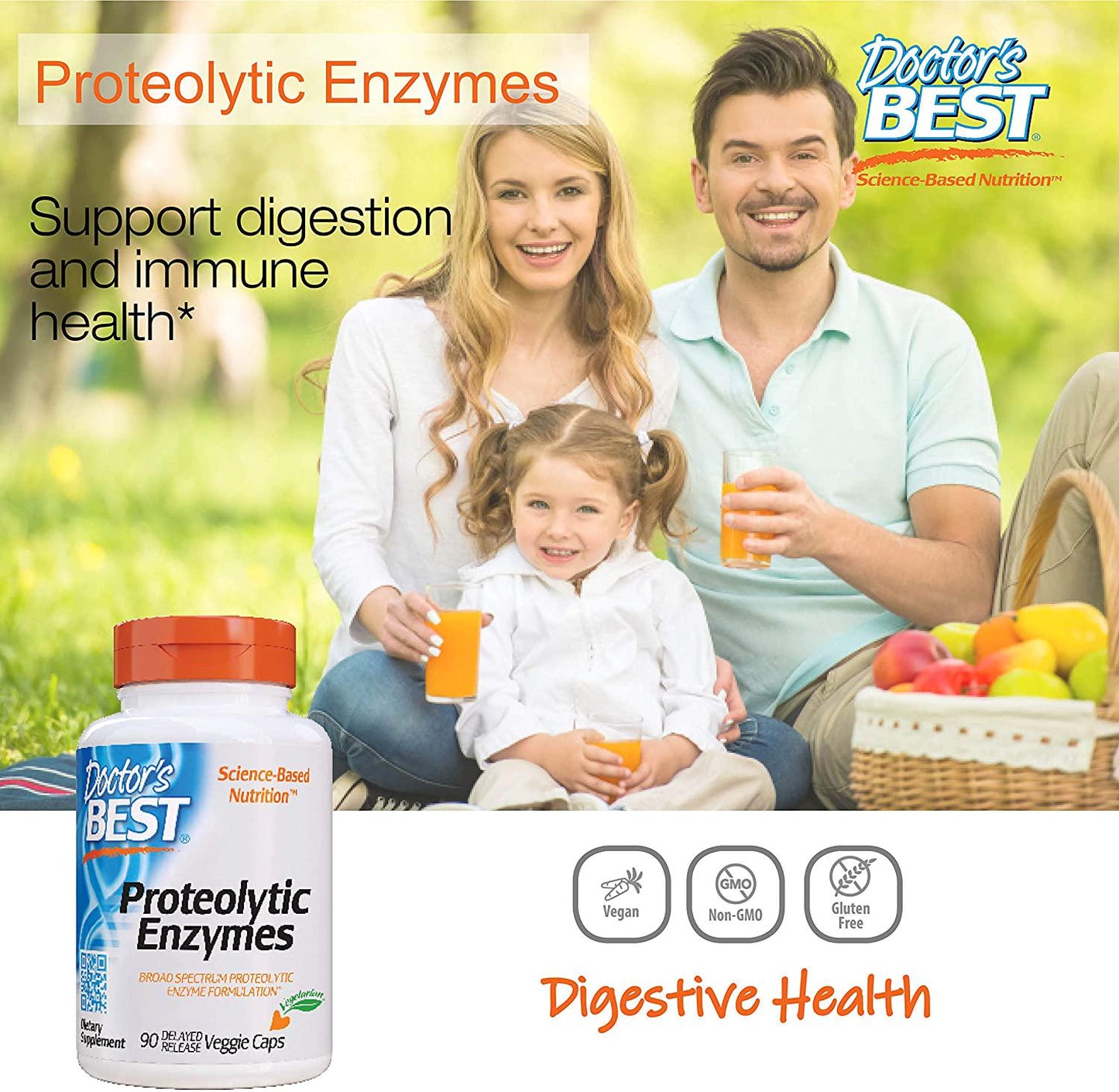 Doctor&#039;s Best Proteolytic enzymes, Digestion, Muscle, Joint, Non-GMO, Gluten Free, Vegetarian, 90 Veggie Caps