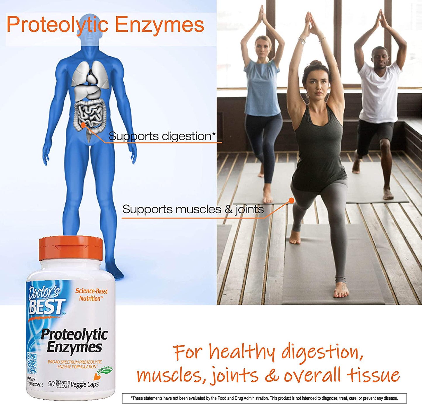 Doctor&#039;s Best Proteolytic enzymes, Digestion, Muscle, Joint, Non-GMO, Gluten Free, Vegetarian, 90 Veggie Caps