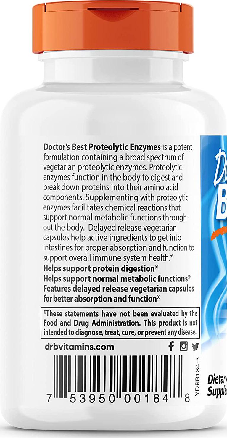Doctor&#039;s Best Proteolytic enzymes, Digestion, Muscle, Joint, Non-GMO, Gluten Free, Vegetarian, 90 Veggie Caps