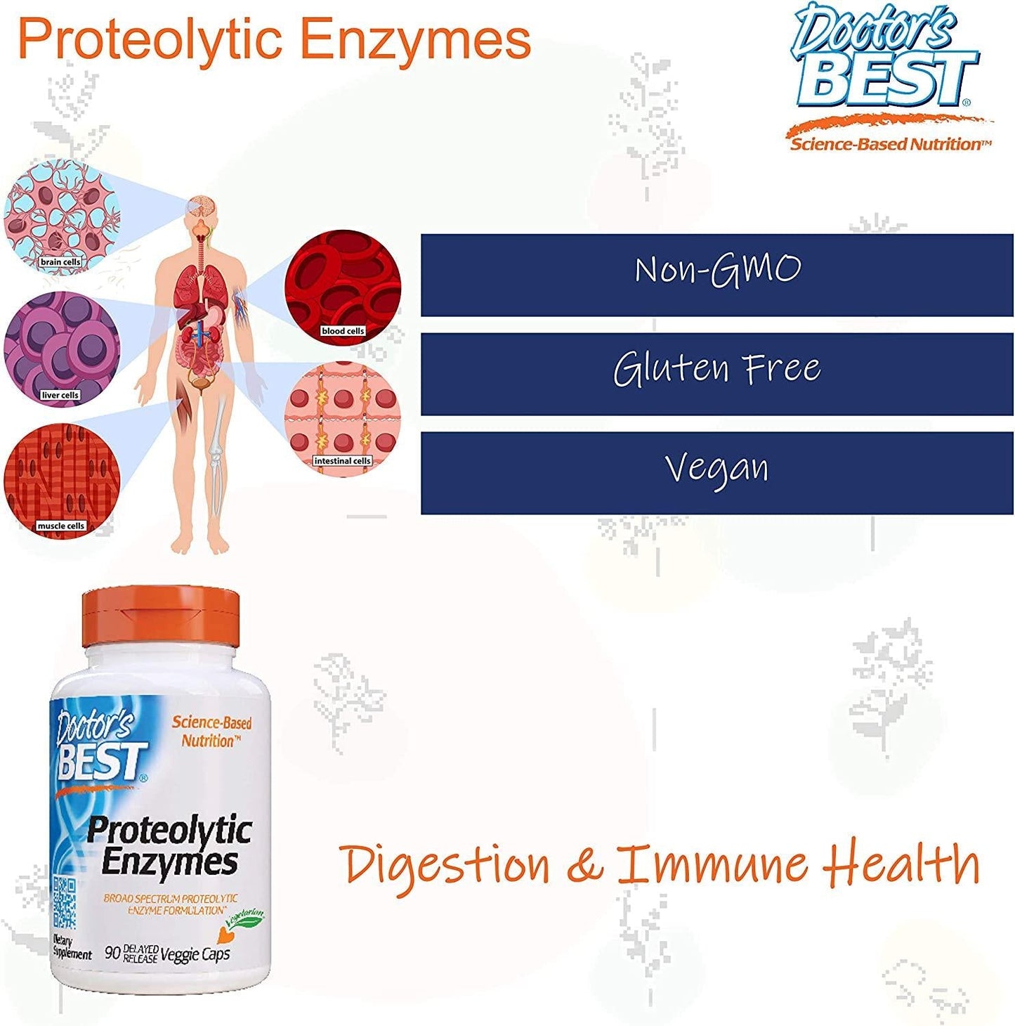 Doctor&#039;s Best Proteolytic enzymes, Digestion, Muscle, Joint, Non-GMO, Gluten Free, Vegetarian, 90 Veggie Caps