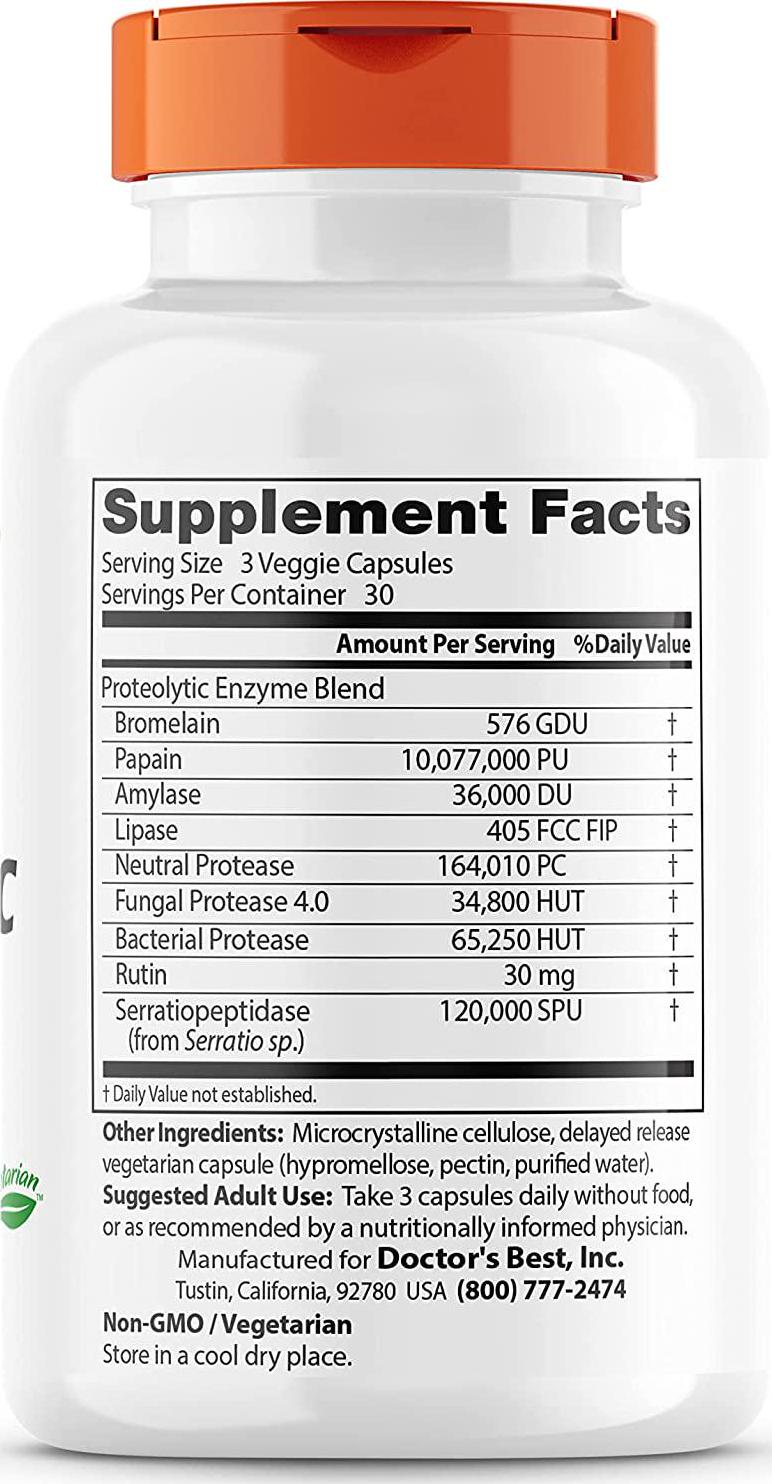 Doctor&#039;s Best Proteolytic enzymes, Digestion, Muscle, Joint, Non-GMO, Gluten Free, Vegetarian, 90 Veggie Caps