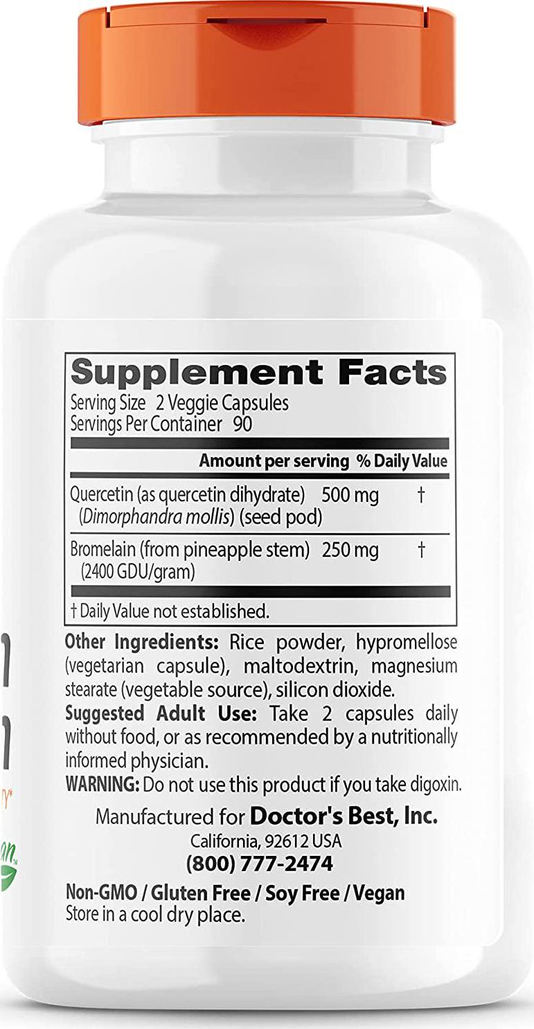 Doctor's Best Quercetin Bromelain, Non-GMO, Vegan, Gluten Free, Soy Free, Immune Support, 180 Veggie Caps