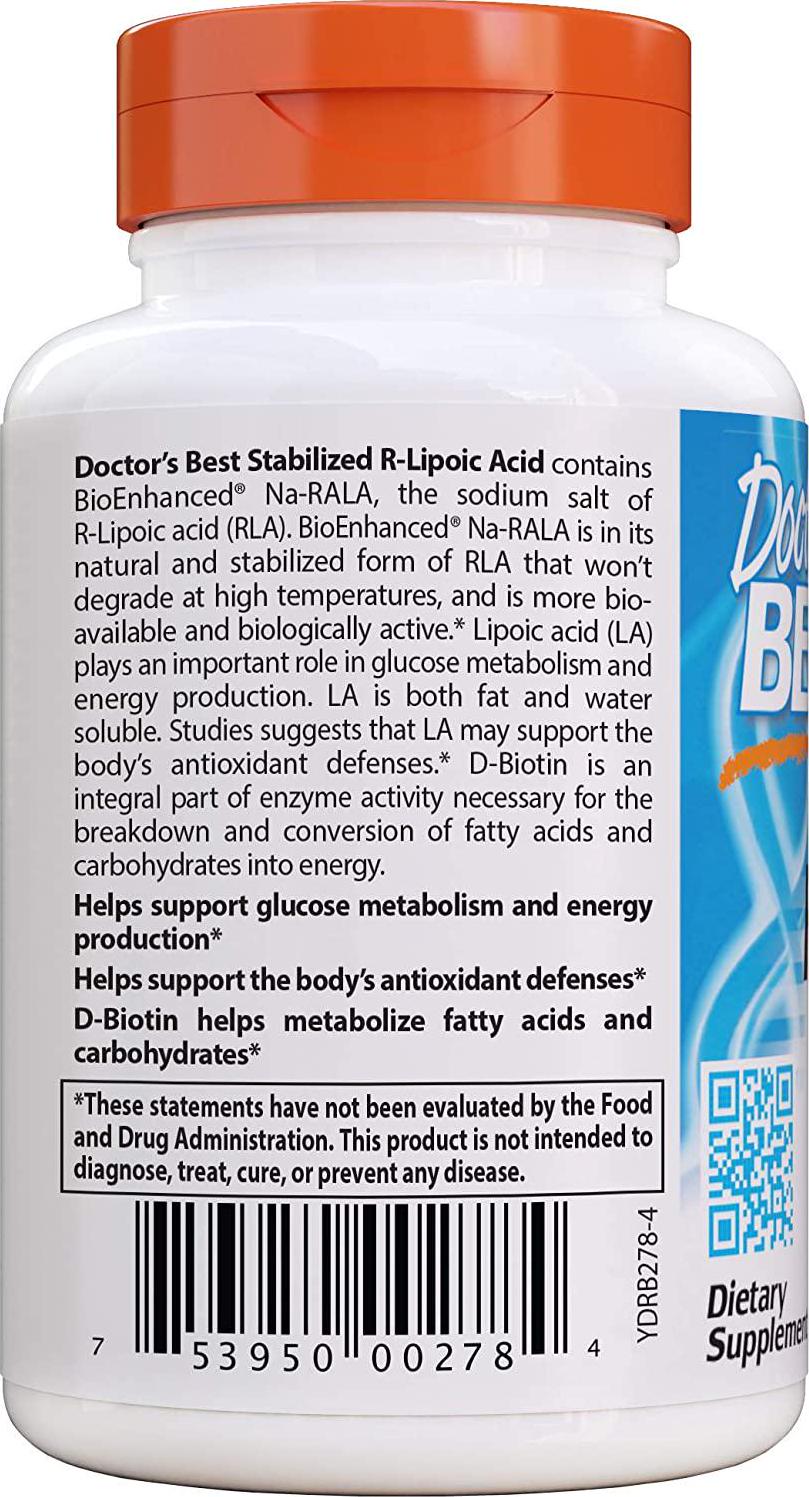 Doctor&#039;s Best Stabilized R-Lipoic Acid, 200mg/60 Count