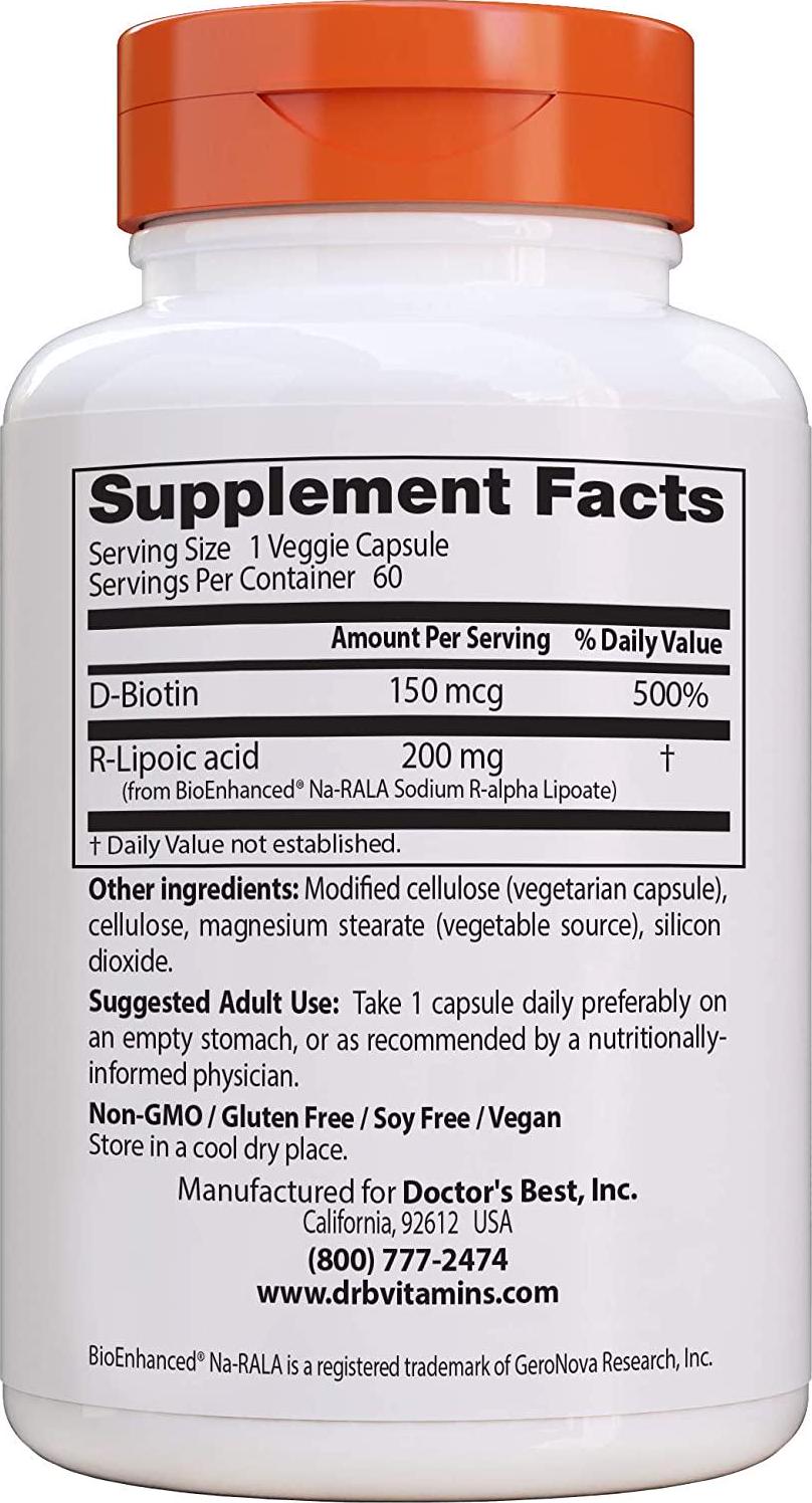 Doctor&#039;s Best Stabilized R-Lipoic Acid, 200mg/60 Count