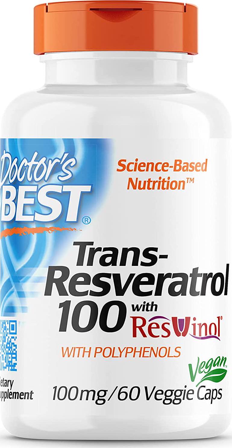 Doctor's Best, Trans-Resveratrol with Resvinol, Non-GMO, Vegan, Gluten Free, Soy Free, 100 mg, 60 Veggie Caps (DRB-00171)