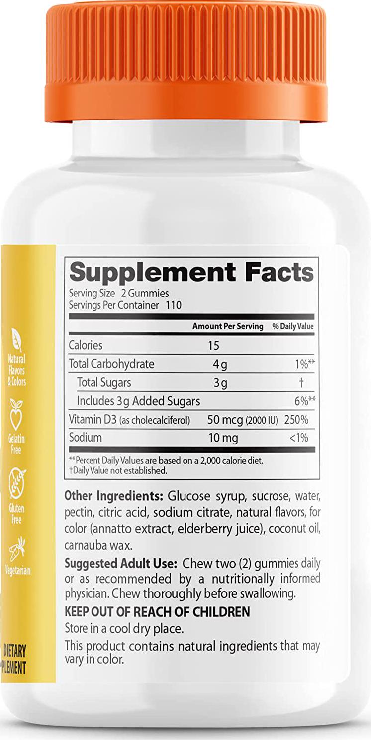 Doctor's Best Vitamin D3 Gummies to Support Healthy Bones, Immune System and Heart Health, Tropical Tango, 220 Count