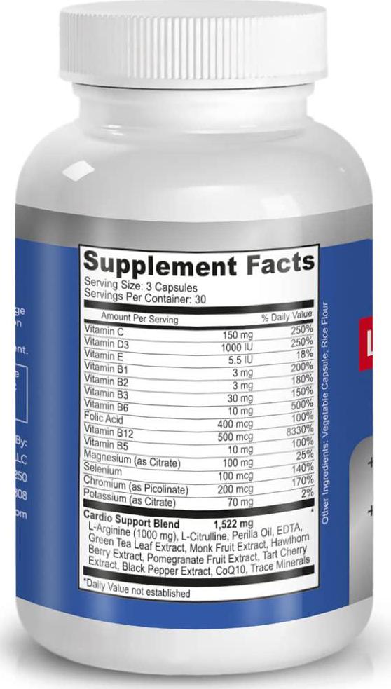 Doctor Recommended L-Arginine Supplement Supports Muscle Mass Improves Blood Flow Nitric Acid Precursor Blended with Vitamins and Cardio Support Ingredients 100% Vegetarian Made in USA