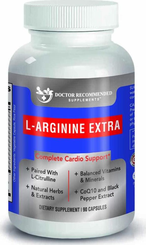 Doctor Recommended L-Arginine Supplement Supports Muscle Mass Improves Blood Flow Nitric Acid Precursor Blended with Vitamins and Cardio Support Ingredients 100% Vegetarian Made in USA